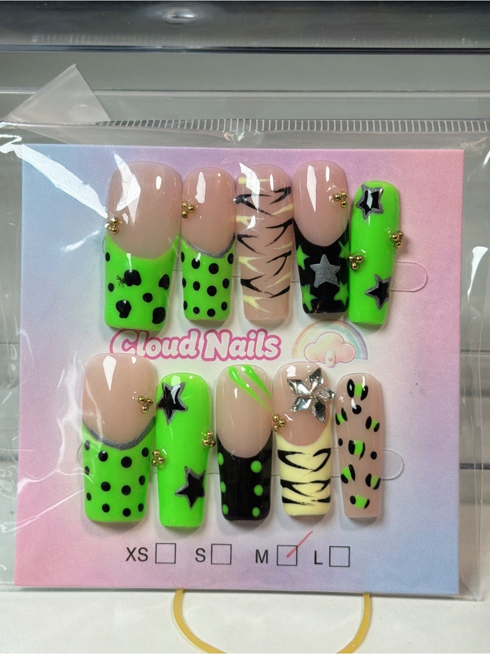 Neon Green & Nude Kids Press-On Nail Set